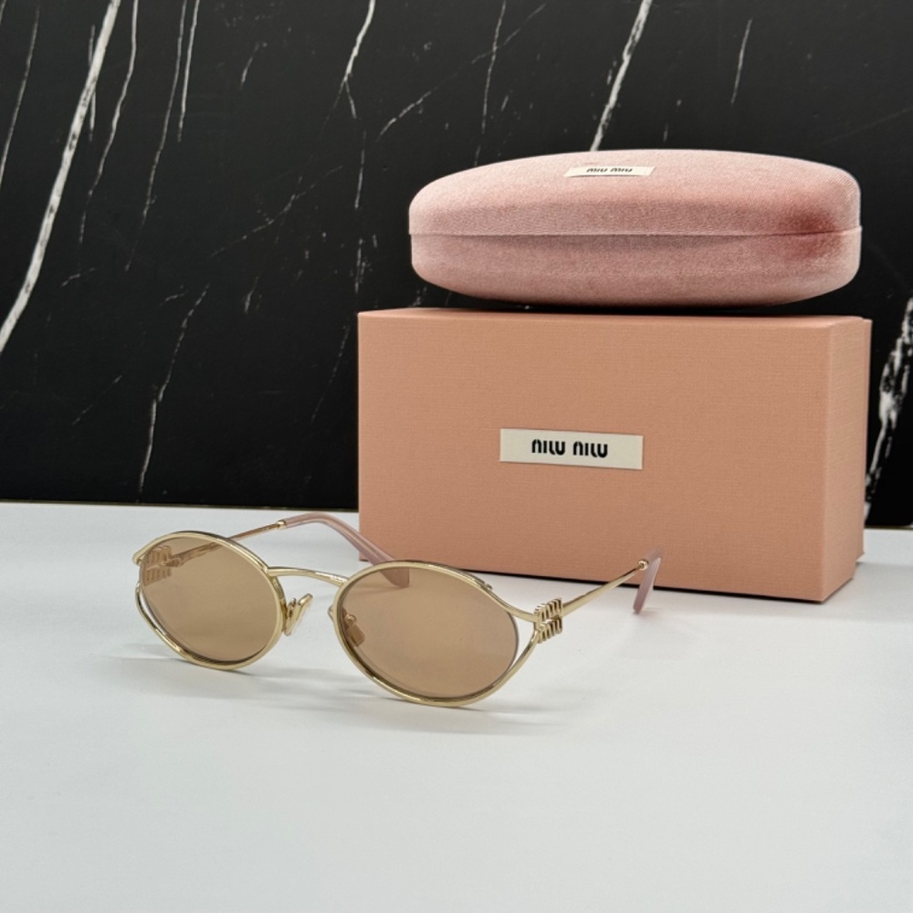 NEW SMU 52Y ZVN20F MIU MIU GOLD MU52YS ZVN20F OVAL MU 52YS ZVN20F SUNGLASSES